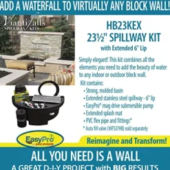 EasyPro Pond Products Vianti Falls Kit 23.5” Stainless Steel Spillway with Basin & EP1350 Pump No Light