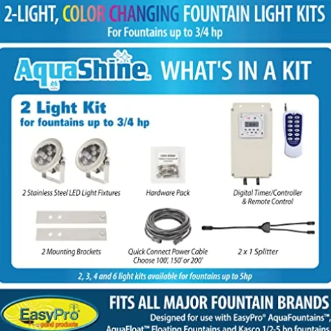 EASYPRO RGB2-200 AquaShine Color Changing LED Fountain Light Kit Cyan
