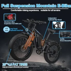 E·Bycco Dual 1000W Motors 2000W Electric Bike for Adults, 35MPH 48V 23Ah Battery Electric Bicycle, Full Suspension 26″*4.0 Fat Tire Hydraulic Disc Brake, Beach Off-Road Mountain E-Bike for Men EB7Pro Blue/2000W/Dual Motor