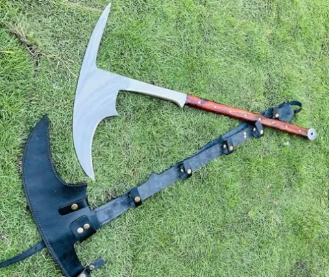 EGKH Custom Axe with Long Handle and Carbon Steel Blade Silver