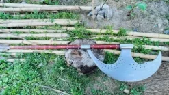 EGKH Custom Blade Large Bardiche Pole Axe Blunt Axe Head High Carbon Steel Silver