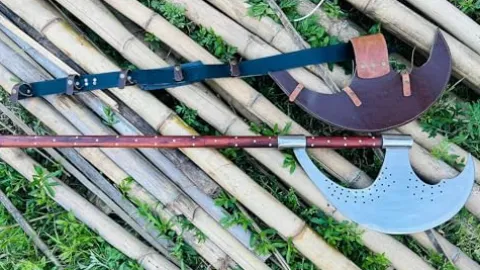 EGKH Custom Blade Large Bardiche Pole Axe Blunt Axe Head High Carbon Steel Silver