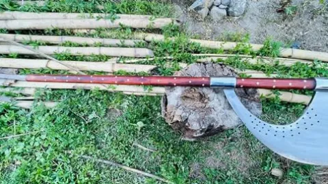 EGKH Custom Blade Large Bardiche Pole Axe Blunt Axe Head High Carbon Steel Silver