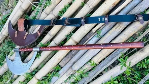 EGKH Custom Blade Large Bardiche Pole Axe Blunt Axe Head High Carbon Steel Silver