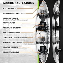 Elkton Outdoors Hard Shell Fishing Tandem Kayak Grey