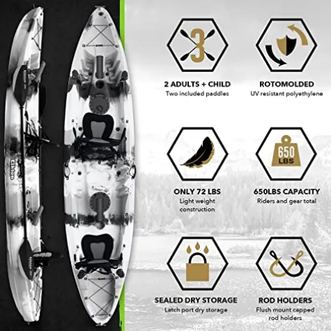 Elkton Outdoors Hard Shell Fishing Tandem Kayak Grey