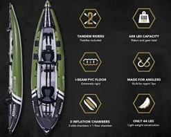 Elkton Outdoors Steelhead Inflatable Fishing Kayak Tandem