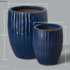 Emissary 21″ Blue Stoneware Round Planter