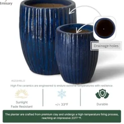 Emissary 21″ Blue Stoneware Round Planter