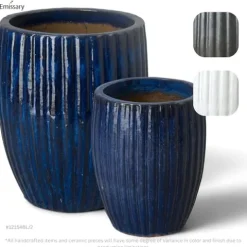 Emissary 21″ Blue Stoneware Round Planter