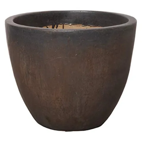 Emissary 23 in. Gunmetal Ceramic Round Planter with Drainage Hole