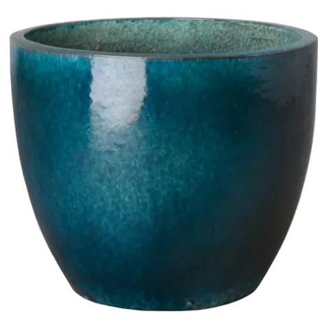 Emissary 22 in. Teal Ceramic Round Planter with Drainage Hole
