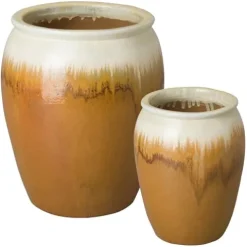 Emissary Amber Stoneware Round Planters Set of 2 23.5in. L x 30in. H