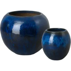 Emissary Blue Stoneware Spherical Planters 28in x 23in (Set of 2)