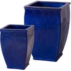 Emissary Blue Stoneware Square Planters Set of 2 19in. L x 27in. H
