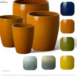 Emissary Bright Orange Ceramic Round Planters Set of 4 with Drainage Holes (12in., 14in., 15.5in., 21in.)