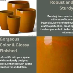 Emissary Bullet 18 in. Bright Orange Ceramic Round Planter with Drainage Hole