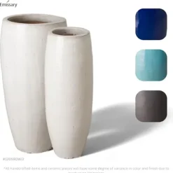 Emissary Distressed White Stoneware Round Jars Set of 2 19in L x 38.5in H