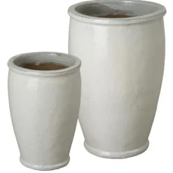 Emissary Distressed White Stoneware Round Planters Set of 2 18in x 27in