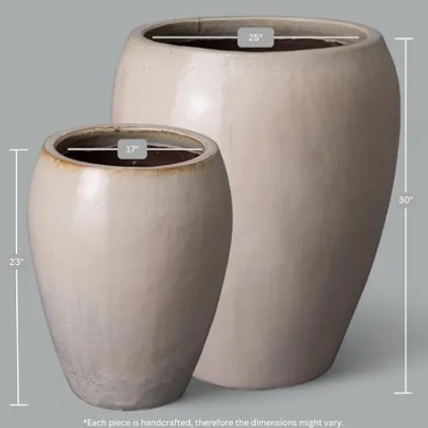 Emissary Distressed White Stoneware Round Planters 25in. L x 30in. H (Set of 2)