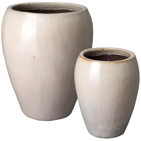 Emissary Distressed White Stoneware Round Planters 25in. L x 30in. H (Set of 2)
