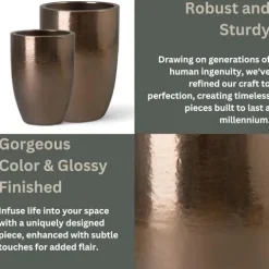 Emissary Gold Stoneware Round Planters Set of 2 23in L x 32in H