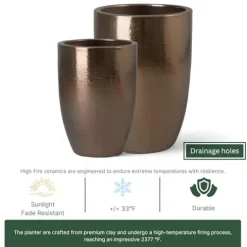 Emissary Gold Stoneware Round Planters Set of 2 23in L x 32in H