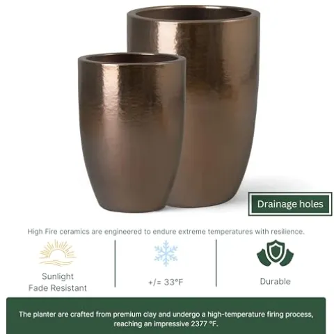 Emissary Gold Stoneware Round Planters Set of 2 23in L x 32in H