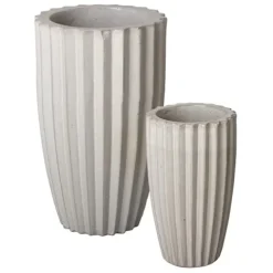 Emissary Gray Ceramic Round Planters Set of 2 (21in, 29in) with Drainage Hole