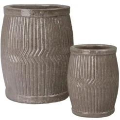 Emissary Gray Stoneware Round Planters Set of 2 19in L x 25in H