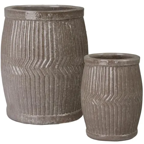 Emissary Gray Stoneware Round Planters Set of 2 19in L x 25in H