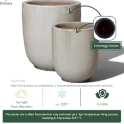 Emissary Gray Stoneware Round Planters Set of 2 24in x 27in