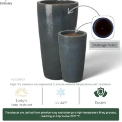 Emissary Gray Stoneware Round Planters Set of 2 18.5in L x 36in H