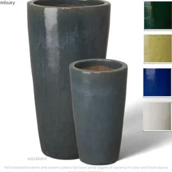 Emissary Gray Stoneware Round Planters Set of 2 18.5in L x 36in H