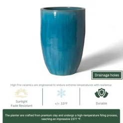 Emissary 23in Blue Stoneware Round Planter