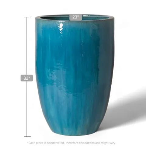 Emissary 23in Blue Stoneware Round Planter