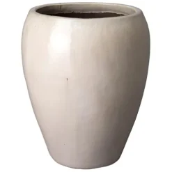 Emissary 25in Distressed White Stoneware Round Planter