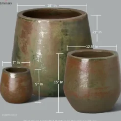 Emissary 21in Green Wash Stoneware Round Planters – Set of 3