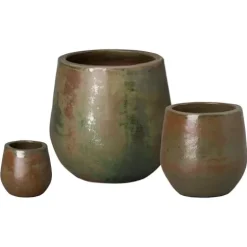 Emissary 21in Green Wash Stoneware Round Planters – Set of 3
