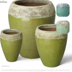Emissary 22in Round Stoneware Planter Reef/Lime