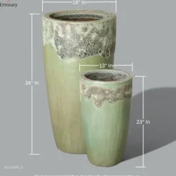 Emissary 18in Round Stoneware Planters Set of 2 Reef/Spa Blue