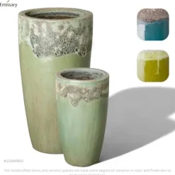 Emissary 18in Round Stoneware Planters Set of 2 Reef/Spa Blue