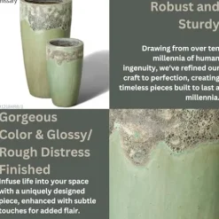 Emissary 18in Round Stoneware Planters Set of 2 Reef/Spa Blue