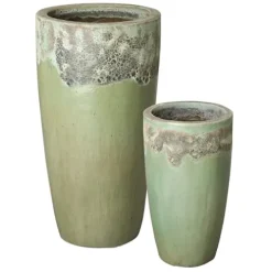 Emissary 18in Round Stoneware Planters Set of 2 Reef/Spa Blue