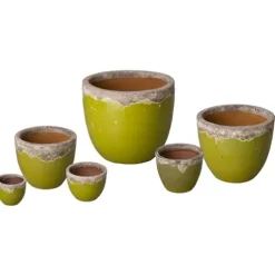 Emissary 28in Round Stoneware Planters Set of 6 Reef/Lime