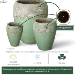 Emissary 22in Stoneware Round Planters Set of 3 Reef/Spa Blue