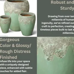 Emissary 22in Stoneware Round Planters Set of 3 Reef/Spa Blue