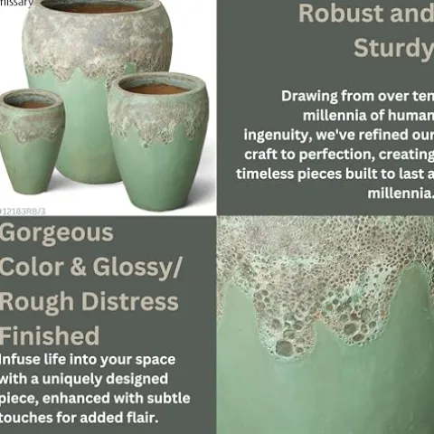 Emissary 22in Stoneware Round Planters Set of 3 Reef/Spa Blue