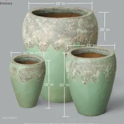 Emissary 22in Stoneware Round Planters Set of 3 Reef/Spa Blue