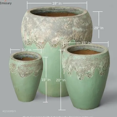 Emissary 22in Stoneware Round Planters Set of 3 Reef/Spa Blue